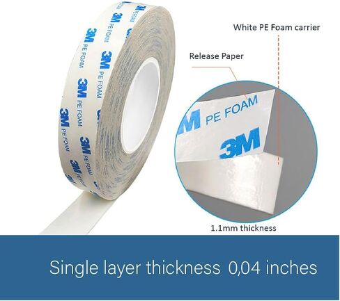 3M 1600T Double Sided Adhesive Tape for Indoor and Outdoor Use, Waterproof, Mounting Tape for Heavy Objects, PE Foam, Object Fixing, Paintings, Permanent Applications (0.75'' x 9.84') in Saudi Arabia