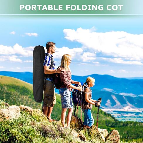 سرير تخييم Suteck، سرير تخييم قابل للطي مقاس 32 بوصة XXL، سرير نوم شديد التحمل للبالغين، سرير أكسفورد بطبقة مزدوجة 1200D للتخييم مع حقيبة حمل مرتبة وسادة للسفر في المنزل والمكتب in Kuwait