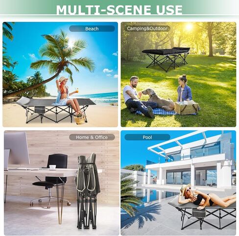 سرير تخييم Suteck، سرير تخييم قابل للطي مقاس 32 بوصة XXL، سرير نوم شديد التحمل للبالغين، سرير أكسفورد بطبقة مزدوجة 1200D للتخييم مع حقيبة حمل مرتبة وسادة للسفر في المنزل والمكتب in Kuwait