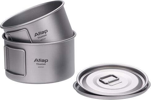 Titanium Bowl Pot with Foldable Handle, Single-Wall Titanium Cooking Tableware Bowl with Folding Handle for Outdoor Camping Hiking Picnic (450ML and 600ML with Lid) in Saudi Arabia
