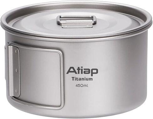 Titanium Bowl Pot with Foldable Handle, Single-Wall Titanium Cooking Tableware Bowl with Folding Handle for Outdoor Camping Hiking Picnic (450ML and 600ML with Lid) in Kuwait