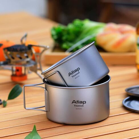 Titanium Bowl Pot with Foldable Handle, Single-Wall Titanium Cooking Tableware Bowl with Folding Handle for Outdoor Camping Hiking Picnic (450ML and 600ML with Lid) in Saudi Arabia