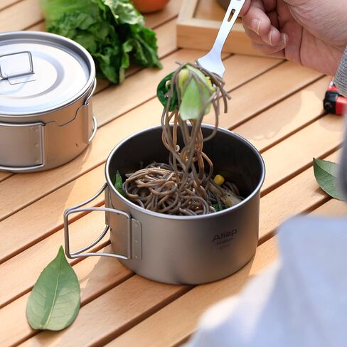 Titanium Bowl Pot with Foldable Handle, Single-Wall Titanium Cooking Tableware Bowl with Folding Handle for Outdoor Camping Hiking Picnic (450ML and 600ML with Lid) in Saudi Arabia