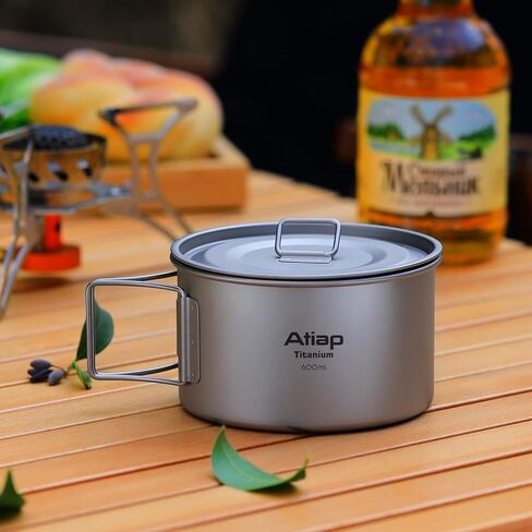 وعاء من التيتانيوم مع مقبض قابل للطي، وعاء أدوات مائدة للطهي من التيتانيوم بجدار واحد مع مقبض قابل للطي للتخييم في الهواء الطلق والتنزه سيرًا على الأقدام (450 مل مع غطاء) in Kuwait
