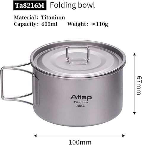 وعاء من التيتانيوم مع مقبض قابل للطي، وعاء أدوات مائدة للطهي من التيتانيوم بجدار واحد مع مقبض قابل للطي للتخييم في الهواء الطلق والتنزه سيرًا على الأقدام (450 مل مع غطاء) in Kuwait