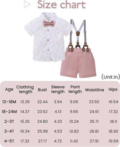 Toddler Boy Dress Outfits 1-6T Baby Boys Suit Summer Clothes Set | Toddler Boy Suits Floral Short Sleeve Shirt+Bowtie+Suspender Shorts Wedding Formal Outfit, Toddler Easter Outfit Boy in Saudi Arabia