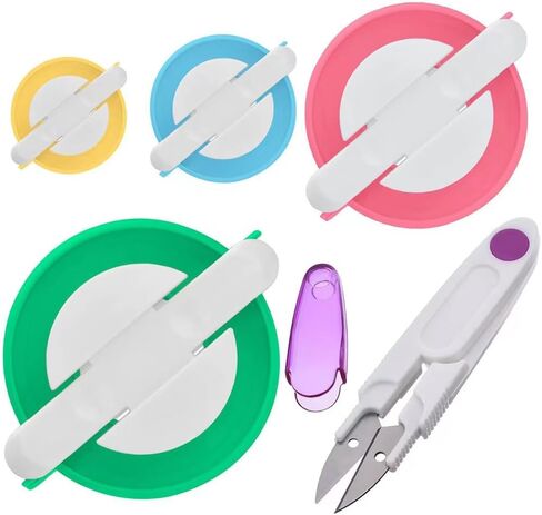 Pom Pom Maker,Pom pom Knitting Loom Kit Fluff Ball Weaver Needle Craft DIY Knitting Crochet Craft Tool Kit,4 Sizes Pompom Maker Tool Set +1PS Scissors in Kuwait
