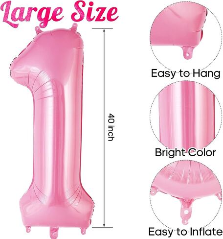 Pink Number 1 Balloon 40 Inch, Big Large Foil Helium Number Balloons, Jumbo Giant Mylar Number 1 Balloons for 1st first Birthday Party Decorations Supplies Anniversary Celebration in Saudi Arabia