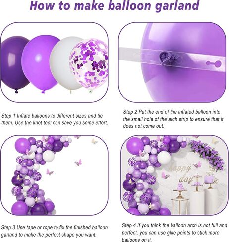 152 قطعة من البالونات الأرجوانية مجموعة قوس جارلاند باللون الأبيض الأرجواني، بالونات معدنية من اللاتكس مع فراشة ورقية لحفلات الزفاف والخطوبة وعيد الأم وفراشة أرجوانية ومستلزمات تزيين حفلات أعياد الميلاد in Kuwait