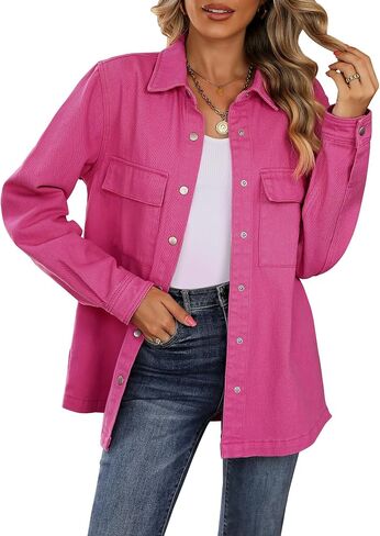 Vetinee Jean Jacket Women Trendy Button Down Denim Shacket Jackets Long Sleeve Casual Fashion Western Jacket with Pocket in Saudi Arabia
