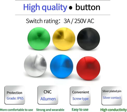 Mushroom Head Push Button Switch 2 Pcs 16mm Waterproof IP65 Metal 1NO SPST Momentary Start Button ON Off 5/8'' Mouting Domed Screw Terminal 3A 12V 24V 110V 120V 250V (Red, 16MM) in Saudi Arabia