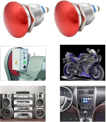 Mushroom Head Push Button Switch 2 Pcs 16mm Waterproof IP65 Metal 1NO SPST Momentary Start Button ON Off 5/8'' Mouting Domed Screw Terminal 3A 12V 24V 110V 120V 250V (Red, 16MM) in Saudi Arabia