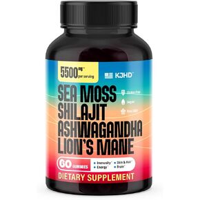 KJHD Shilajit Ashwagandha Gummies with Sea Moss ، Beet Root ، Lion’s Mane Mushroom & Black Seed Oil - ملحق Superfood الأعشاب العضوية - 60 Gultgan Gummies in Kuwait