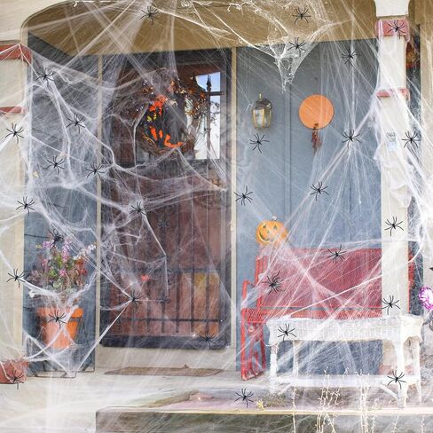 61 PCS Halloween Spider Web Ornament ، Cobweb التمديد ، الدعائم الحزبية المخيفة للمنزل المسكون ، ديكور عطلة داخلي وخارجي ، 100 جرام ويب+60 العنكبوت in Saudi Arabia