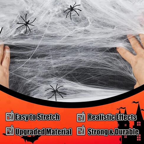 61 PCS Halloween Spider Web Ornament ، Cobweb التمديد ، الدعائم الحزبية المخيفة للمنزل المسكون ، ديكور عطلة داخلي وخارجي ، 100 جرام ويب+60 العنكبوت in Saudi Arabia
