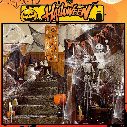 61 PCS Halloween Spider Web Ornament ، Cobweb التمديد ، الدعائم الحزبية المخيفة للمنزل المسكون ، ديكور عطلة داخلي وخارجي ، 100 جرام ويب+60 العنكبوت in Saudi Arabia