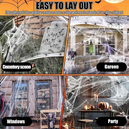 61 PCS Halloween Spider Web Ornament ، Cobweb التمديد ، الدعائم الحزبية المخيفة للمنزل المسكون ، ديكور عطلة داخلي وخارجي ، 100 جرام ويب+60 العنكبوت in Saudi Arabia
