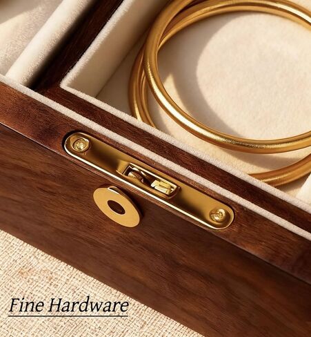 Bescott 2 Layer Solid Black Walnut Wooden Jewelry Box with Lock and Key for Women Wood Vintage Organizer for Men Earrings Rings Necklaces Bracelet Watch Storage Mother's Day Gift in Kuwait