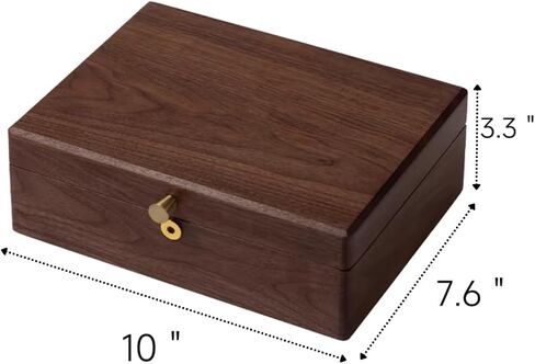 Bescott 2 Layer Solid Black Walnut Wooden Jewelry Box with Lock and Key for Women Wood Vintage Organizer for Men Earrings Rings Necklaces Bracelet Watch Storage Mother's Day Gift in Kuwait