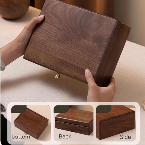Bescott 2 Layer Solid Black Walnut Wooden Jewelry Box with Lock and Key for Women Wood Vintage Organizer for Men Earrings Rings Necklaces Bracelet Watch Storage Mother's Day Gift in Kuwait