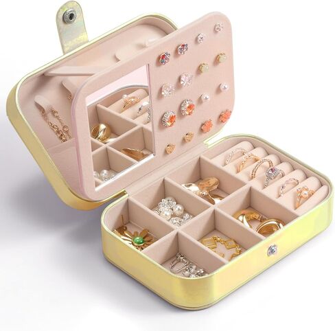 LAMU Travel Jewelry Box,Portable Jewelry Organizers and Stroage, Iridescent Rainbow Small Jewelry Case for Earrings Rings Necklaces,Travel Essentials for Women Girls Bridesmaid Gifts (Silver) in Kuwait