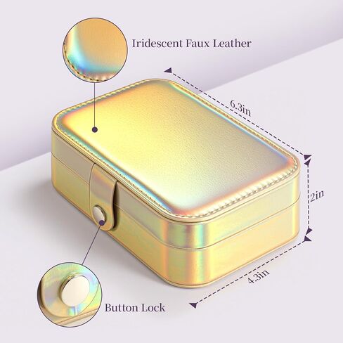 LAMU Travel Jewelry Box,Portable Jewelry Organizers and Stroage, Iridescent Rainbow Small Jewelry Case for Earrings Rings Necklaces,Travel Essentials for Women Girls Bridesmaid Gifts (Silver) in Kuwait