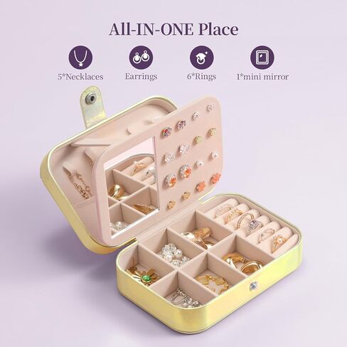 LAMU Travel Jewelry Box,Portable Jewelry Organizers and Stroage, Iridescent Rainbow Small Jewelry Case for Earrings Rings Necklaces,Travel Essentials for Women Girls Bridesmaid Gifts (Silver) in Kuwait