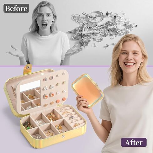 LAMU Travel Jewelry Box,Portable Jewelry Organizers and Stroage, Iridescent Rainbow Small Jewelry Case for Earrings Rings Necklaces,Travel Essentials for Women Girls Bridesmaid Gifts (Silver) in Kuwait