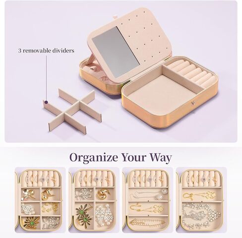 LAMU Travel Jewelry Box,Portable Jewelry Organizers and Stroage, Iridescent Rainbow Small Jewelry Case for Earrings Rings Necklaces,Travel Essentials for Women Girls Bridesmaid Gifts (Silver) in Kuwait