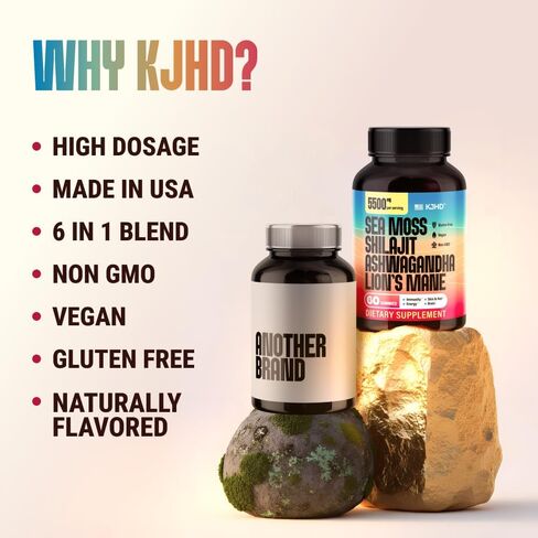 KJHD Shilajit Ashwagandha Gummies with Sea Moss ، Beet Root ، Lion’s Mane Mushroom & Black Seed Oil - ملحق Superfood الأعشاب العضوية - 60 Gultgan Gummies in Kuwait