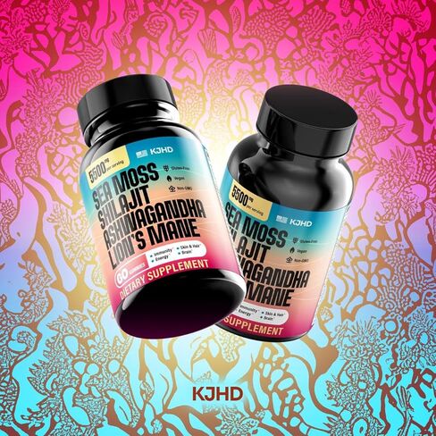 KJHD Shilajit Ashwagandha Gummies with Sea Moss ، Beet Root ، Lion’s Mane Mushroom & Black Seed Oil - ملحق Superfood الأعشاب العضوية - 60 Gultgan Gummies in Kuwait