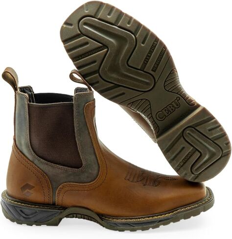 CEBU Men's BC Thunder Soft Toe Chelsea Work Boot – Lightweight Pull-On Mid-Duty EVA Sole, Flexible and Durable, Handcrafted Leather Boot in Kuwait