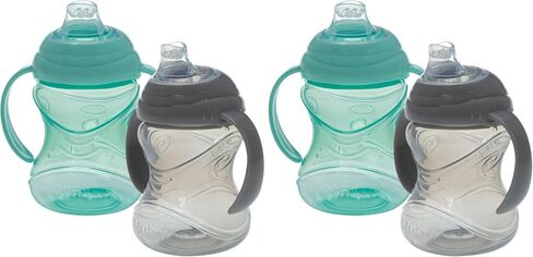 كوب تدريب Nuby No-Spill Grip N' Sip بسعة 10 أونصة مع فوهة سيليكون مرنة ناعمة، مقبضين مع ميزة قفل Clik-It، عبوتان، 4+M، ألوان محايدة in Saudi Arabia