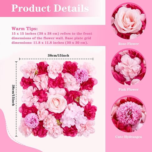 MoKoHouse White Backdrop Flower Wall Panels: 3D Artificial Silk Floral Wall Panels for Wedding Birthday Decorations 24 Packs 15x15 Inches in Kuwait