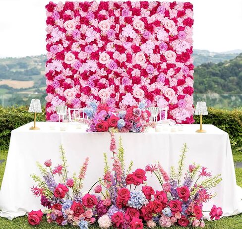 MoKoHouse White Backdrop Flower Wall Panels: 3D Artificial Silk Floral Wall Panels for Wedding Birthday Decorations 24 Packs 15x15 Inches in Kuwait