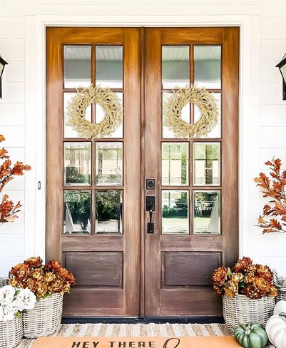 إكليل عيد الميلاد الرائع مقاس 20 بوصة للأبواب، إكليل عيد الميلاد الاصطناعي مع مخاريط الصنوبر وشرائح برتقالية وعصي القرفة لعيد الميلاد في مزرعة جدار غرفة المطبخ وطاولة داخلية لتزيين الشرفة الخارجية in Kuwait