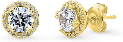 BERRICLE Sterling Silver Flower Cubic Zirconia CZ Halo Anniversary Stud Earrings for Women, Rhodium Plated in Kuwait