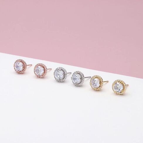 BERRICLE Sterling Silver Flower Cubic Zirconia CZ Halo Anniversary Stud Earrings for Women, Rhodium Plated in Kuwait