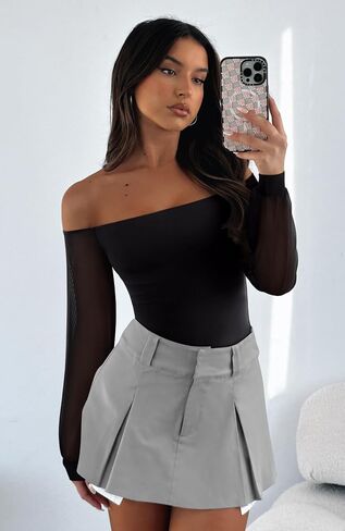 Reoria Womens من الكتف الشبكي الشباك نفخة طويلة الأكمام الطويلة Thong Bodysuit in Saudi Arabia