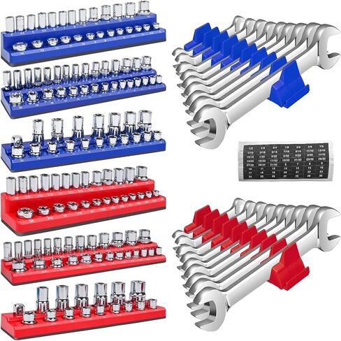 Magnetic Socket Organizer Set 8Pcs - Wrench and Socket Holder for 1/4", 3/8", 1/2" Drive Tool Box Storage with Strong Magnet, Tool Box Accessories (Sockets/Wrenches Not Included) in Saudi Arabia