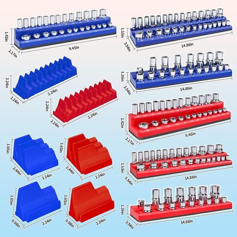 Magnetic Socket Organizer Set 8Pcs - Wrench and Socket Holder for 1/4", 3/8", 1/2" Drive Tool Box Storage with Strong Magnet, Tool Box Accessories (Sockets/Wrenches Not Included) in Saudi Arabia