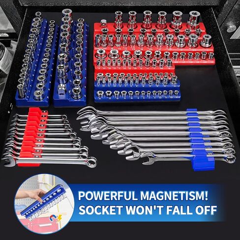 Magnetic Socket Organizer Set 8Pcs - Wrench and Socket Holder for 1/4", 3/8", 1/2" Drive Tool Box Storage with Strong Magnet, Tool Box Accessories (Sockets/Wrenches Not Included) in Saudi Arabia