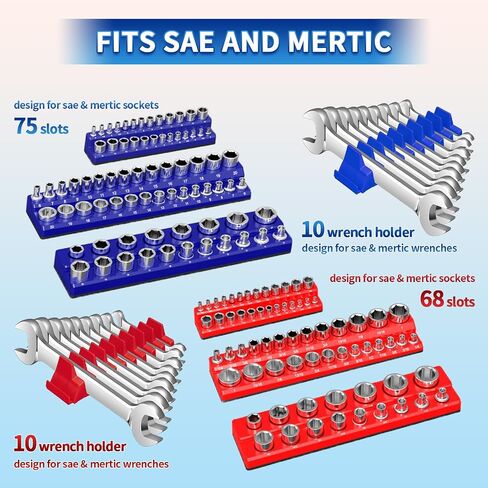 Magnetic Socket Organizer Set 8Pcs - Wrench and Socket Holder for 1/4", 3/8", 1/2" Drive Tool Box Storage with Strong Magnet, Tool Box Accessories (Sockets/Wrenches Not Included) in Saudi Arabia