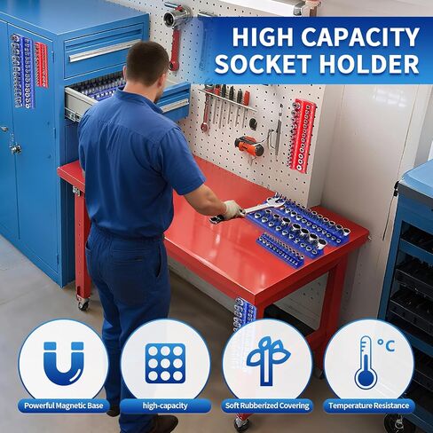 Magnetic Socket Organizer Set 8Pcs - Wrench and Socket Holder for 1/4", 3/8", 1/2" Drive Tool Box Storage with Strong Magnet, Tool Box Accessories (Sockets/Wrenches Not Included) in Saudi Arabia