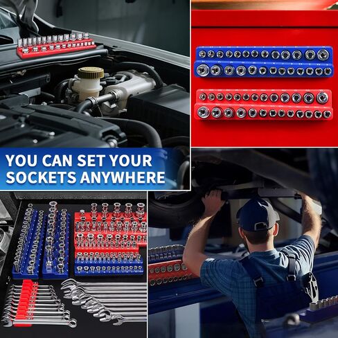 Magnetic Socket Organizer Set 8Pcs - Wrench and Socket Holder for 1/4", 3/8", 1/2" Drive Tool Box Storage with Strong Magnet, Tool Box Accessories (Sockets/Wrenches Not Included) in Saudi Arabia