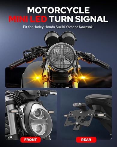 Benlari 2pcs دراجة نارية Mini LED إشارات مع مصابيح الجري ، وضوء فرامل الإشارة الأمامية والخلفية 12 فولت مناسبة لهارلي هوندا سوزيكي ياماها كاواساكي (دخان) in Kuwait