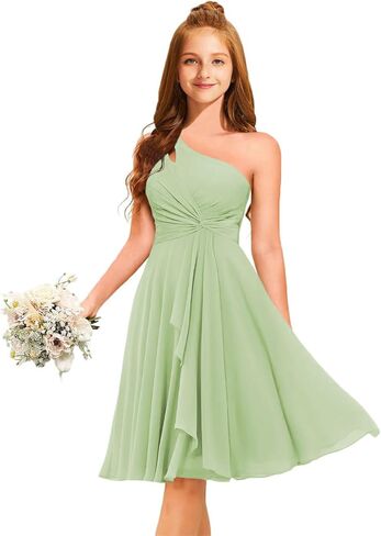 Short Junior Bridesmaid Dresses for Teen Girls Formal Dress Chiffon One Shoulder Pleated Flower Girl Dress A-Line Knee Length in Saudi Arabia