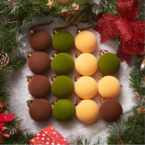 Brightown 15 Pcs Red Velvet Christmas Balls, 3.15 Inch Velvet Ornaments for Christmas Tree, Christma Tree Flocked Ornaments Balls for Family Holiday Wedding Party Xmas Hanging Decoration in Saudi Arabia