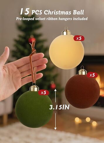 Brightown 15 Pcs Red Velvet Christmas Balls, 3.15 Inch Velvet Ornaments for Christmas Tree, Christma Tree Flocked Ornaments Balls for Family Holiday Wedding Party Xmas Hanging Decoration in Saudi Arabia