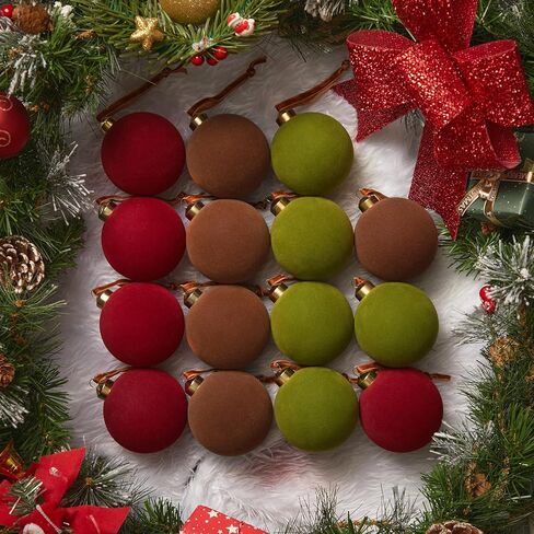 Brightown 15 Pcs Red Velvet Christmas Balls, 3.15 Inch Velvet Ornaments for Christmas Tree, Christma Tree Flocked Ornaments Balls for Family Holiday Wedding Party Xmas Hanging Decoration in Saudi Arabia